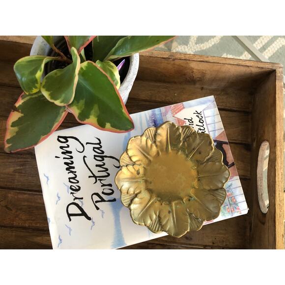 Vintage Brass Dish Stamped Floral Trinket Incense Sage Stick Candle Holder - Picture 1 of 9